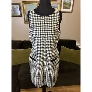 Boden British Tweed by Moon Dogtooth Patterned Black Grey Wool Dress US 8R